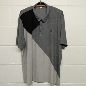 JDX Golf Mens XXL Geometric Pattern Polo Shirt Melange Gray Black Short Sleeve